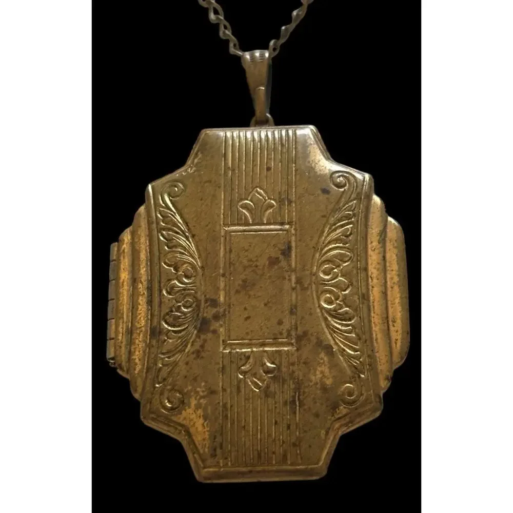 Art Deco Gold Filled Octagonal Locket 1920s w/ Original Photos 1.25 Vintage - Picture 5 of 9